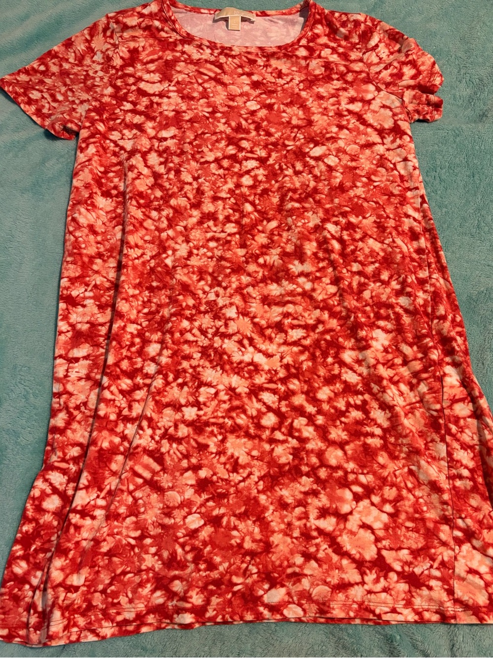 Michael Kors Red and White Tie-Dye Crew Neck Tee Dress